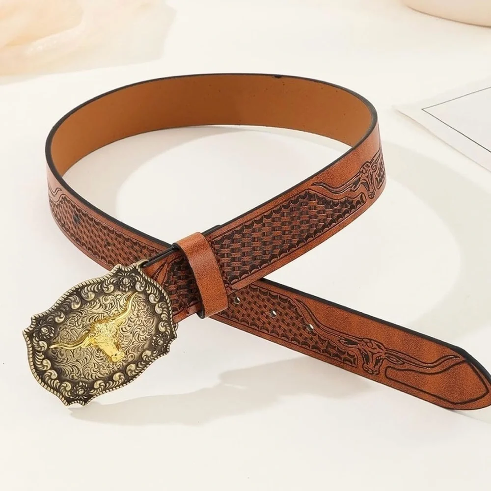 Brown Leather Belt with Gold Buckle